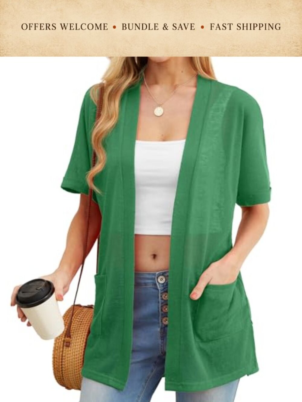 Open Front Sheer Cardigan Lightweight Short Sleeve Cover Up with Pockets